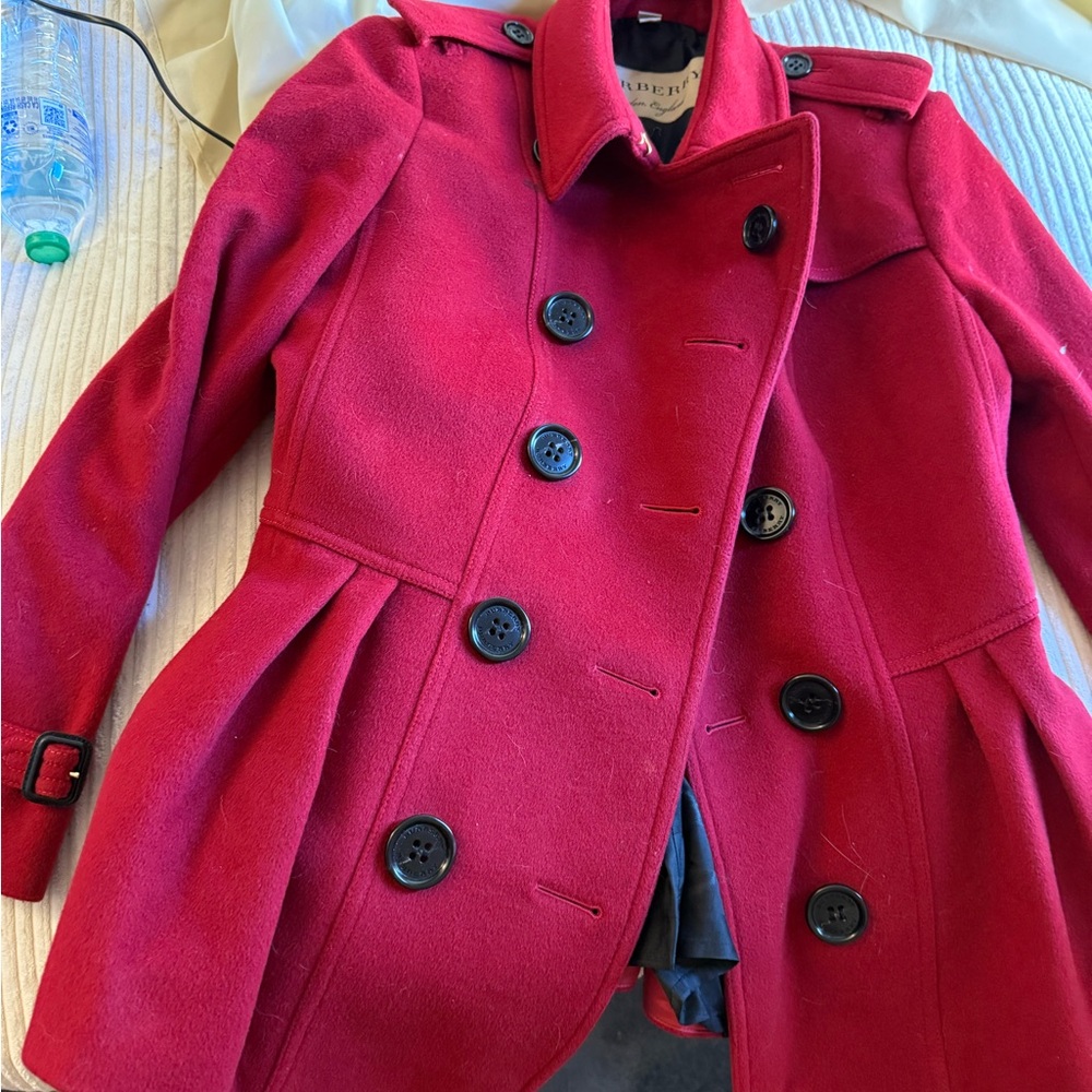 Burberry Red Trench Coat with Black Buttons US 8